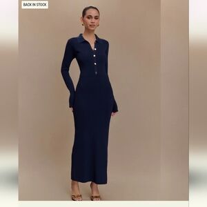 Meshki Abbey Buttoned Knit Midi Dress - Navy